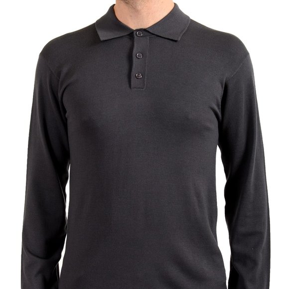 Armani Collezioni Men's Silk Gray Polo Pullover Sweater - Picture 1 of 7